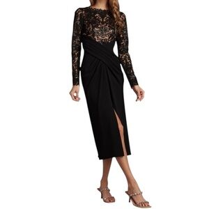 TADASHI SHOJI | Women’s Black Sequined Julia Crisscross Draped Midi Dress Size 2